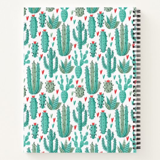 Cactus groen wit patroonmonogram notitieboek (Achterkant)