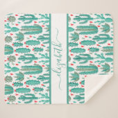 Cactus groen wit patroonmonogram sherpa deken (Voorkant (horizontaal))