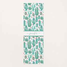 Cactus groen wit patroonmonogram yogamat