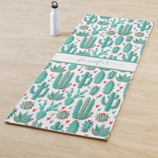 Cactus groen wit patroonmonogram yogamat (In situ)