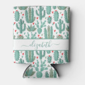 Cactus groen wit rood patroon naam blikjeskoeler (Voorkant)