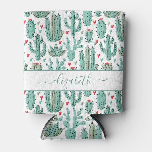 Cactus groen wit rood patroon naam blikjeskoeler