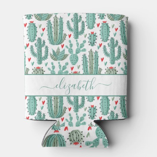 Cactus groen wit rood patroon naam blikjeskoeler (Achterkant)