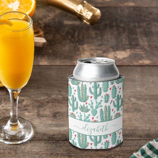 Cactus groen wit rood patroon naam blikjeskoeler