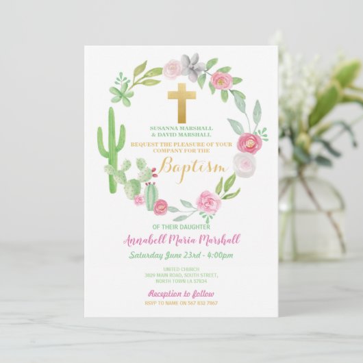 Cactus Groene doop doopsel Cacti Roze Kaart (Staand voorkant)