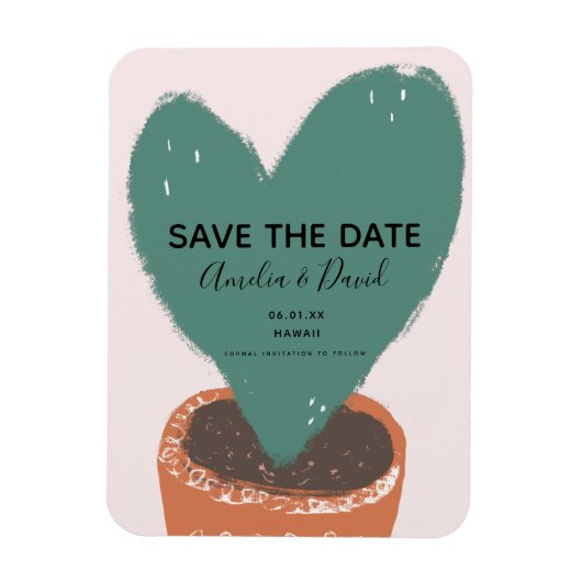 Cactus Hand Drawn Heart Hoya Plant Save the Date Magneet (Verticaal)