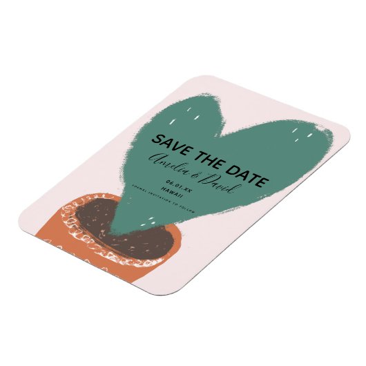 Cactus Hand Drawn Heart Hoya Plant Save the Date Magneet (Linkerzijde)