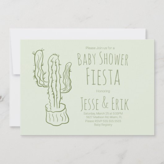 Cactus Hand Getekende Baby Shower Pastelgroen Kaart (Voorkant)