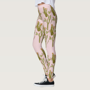 Cactus Hand Painted Waterverf Pink Patroon Leggings