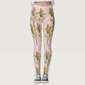 Cactus Hand Painted Waterverf Pink Patroon Leggings (Voorkant)