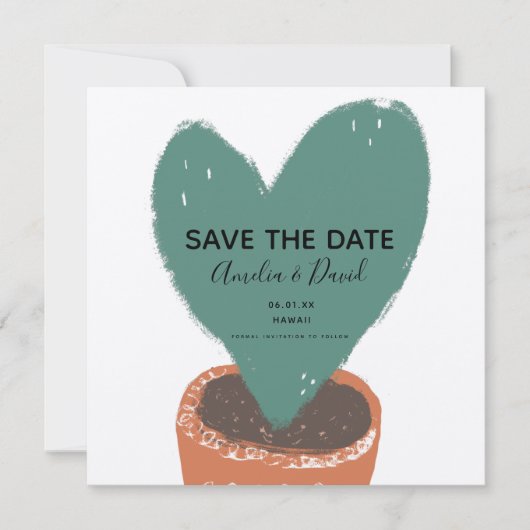 Cactus handgetekende hart Hoya plant save the date (Voorkant)