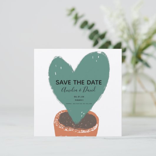 Cactus handgetekende hart Hoya plant save the date (Staand voorkant)