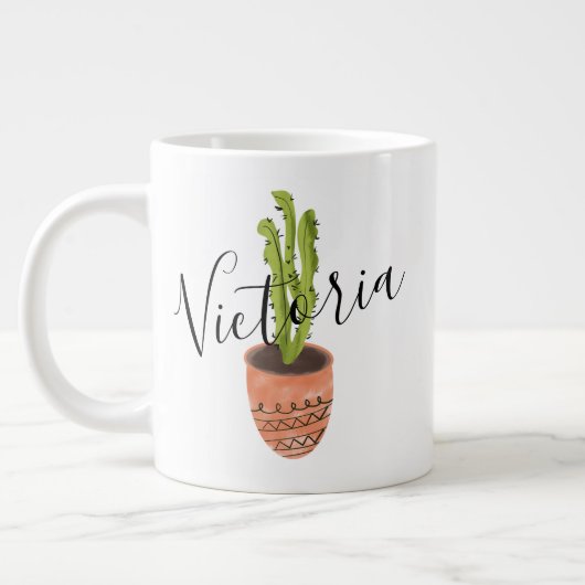 Cactus handgetekende script naam grote koffiemok (Links)