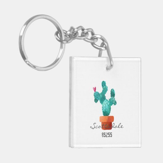 Cactus Hart Adres Postcode Nieuw Home Plezier Sleutelhanger (Voorkant Links)