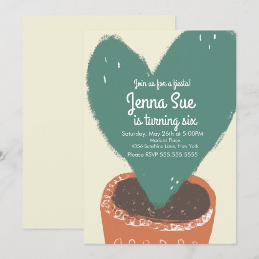 Cactus Hart Plant Fiesta Verjaardag (Voorkant / Achterkant)