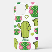 Cactus & harten Patroon | Aangepaste naam of monog Case-Mate iPhone Case (Achterkant)