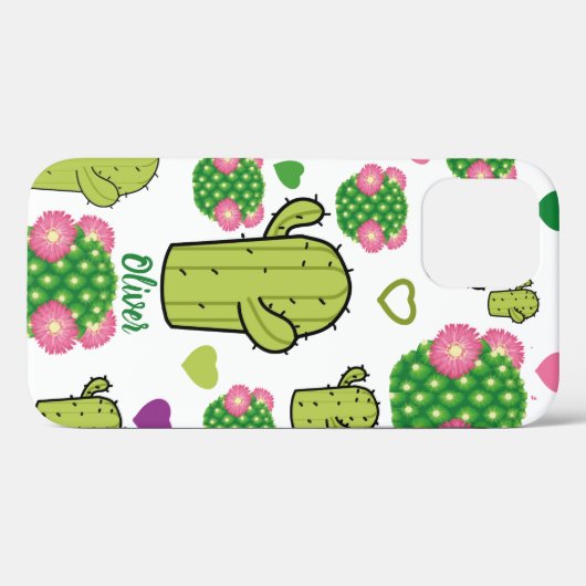 Cactus & harten Patroon | Aangepaste naam of monog Case-Mate iPhone Case (Achterkant (horizontaal))