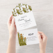 Cactus Hearts Waterverf Hand Painted Wedding All In One Uitnodiging (Afscheurbaar)