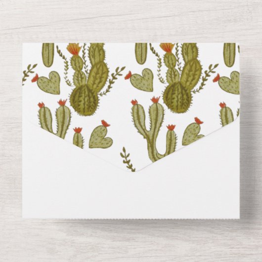 Cactus Hearts Waterverf Hand Painted Wedding All In One Uitnodiging (Achterkant)