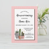 Cactus Housewarming Party Polka Dots  Invite Kaart (Staand voorkant)