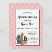 Cactus Housewarming Party Polka Dots  Invite Kaart (Voorkant / Achterkant)