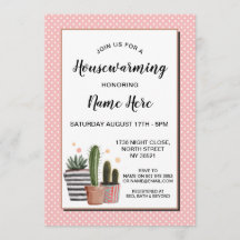 Cactus Housewarming Party Polka Dots Invite