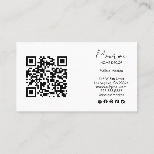 Cactus Illustratie Fun Boho Schattige QR Sociale I Visitekaartje (Achterkant)