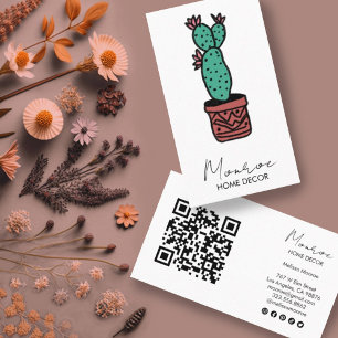 Cactus Illustratie Fun Boho Schattige QR Sociale I Visitekaartje
