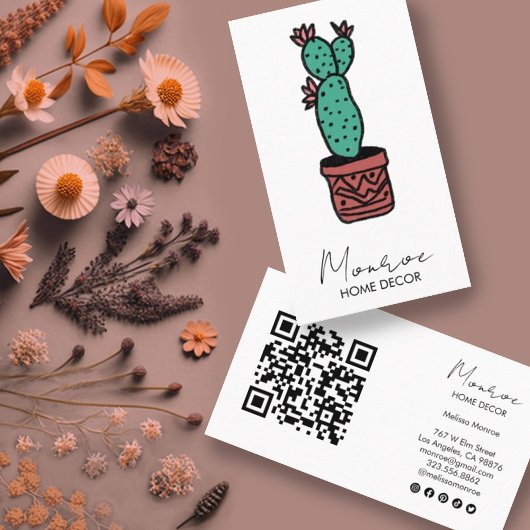 Cactus Illustratie Fun Boho Schattige QR Sociale I Visitekaartje