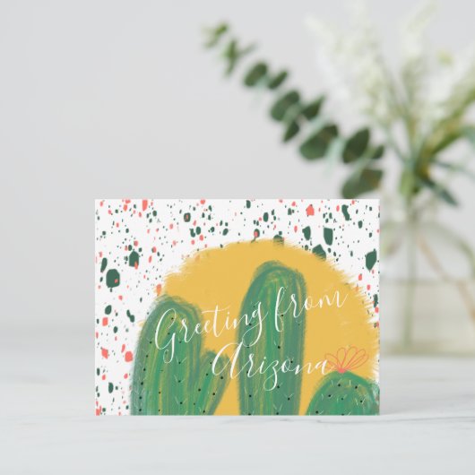 Cactus Illustratie met zonsondergang Briefkaart (Staand voorkant)