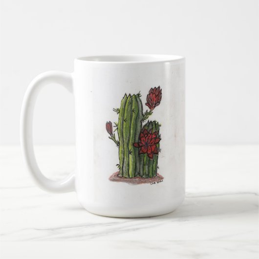 Cactus in Bloom met rode bloemen 1 koffie-Mok Koffiemok (Links)