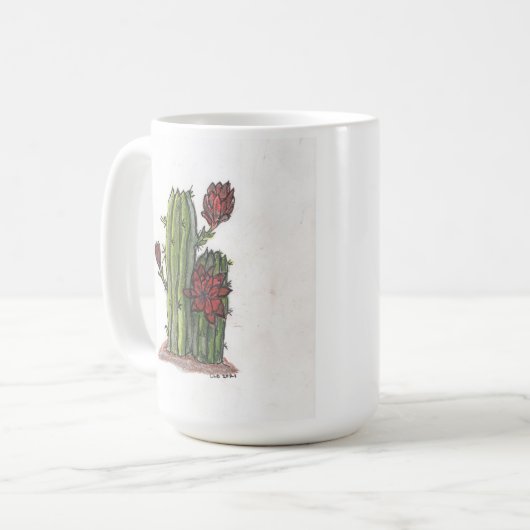 Cactus in Bloom met rode bloemen 1 koffie-Mok Koffiemok (Voorkant links)