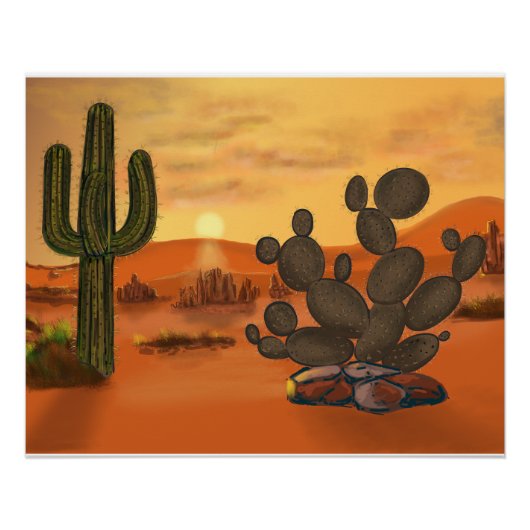 Cactus in de woestijn, warme herfstkleuren. perfect poster (Voorkant)