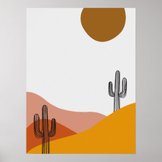 Cactus in de woestijnlandschapsillustratie poster
