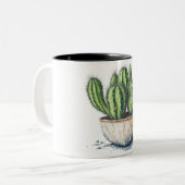 Cactus in een pot waterverf stijl tweekleurige koffiemok (Voorkant links)