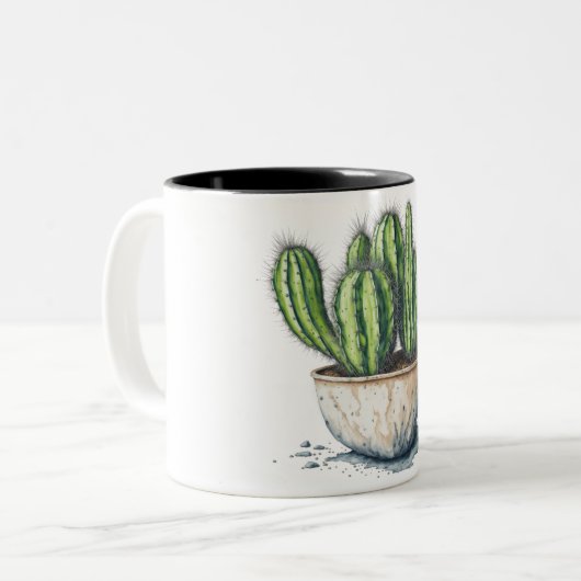 Cactus in een pot waterverf stijl tweekleurige koffiemok (Voorkant links)