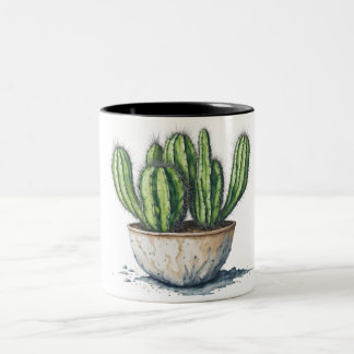 Cactus in een pot waterverf stijl tweekleurige koffiemok