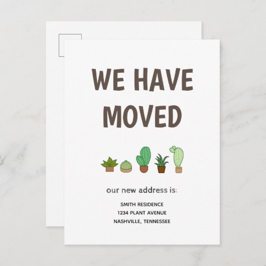 Cactus in een verhuisde pot aankondigingskaart (Voorkant / Achterkant)