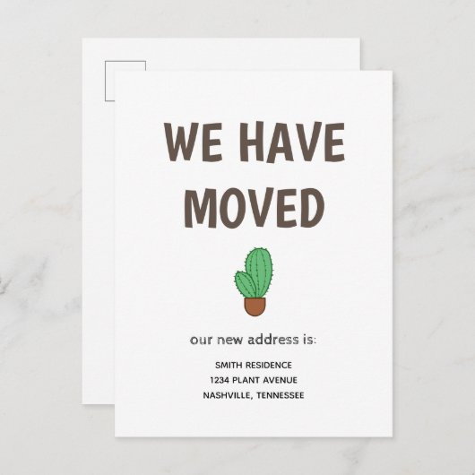 Cactus in een verhuisde pot aankondigingskaart (Voorkant / Achterkant)