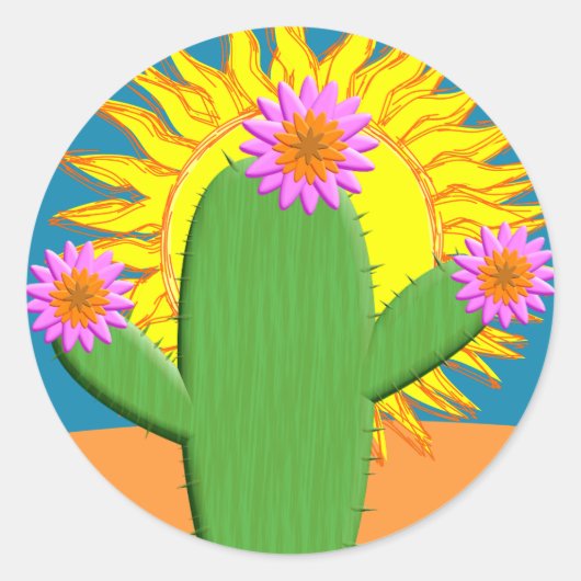 Cactus in een zonnige dag ronde sticker (Voorkant)