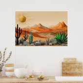 Cactus in het Desert Illustration Poster (Keuken)