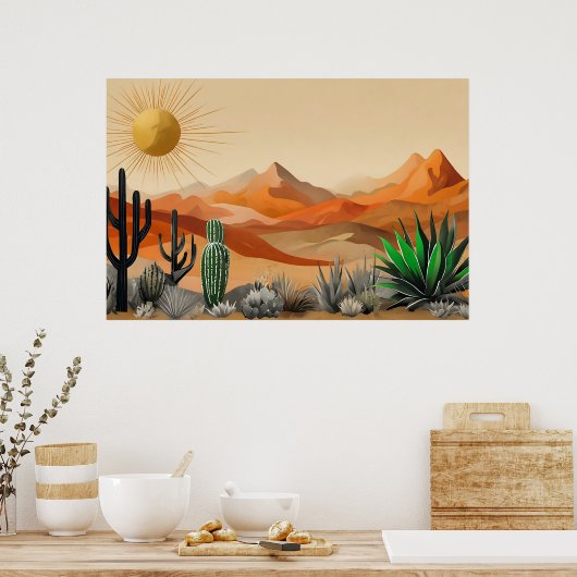 Cactus in het Desert Illustration Poster (Keuken)
