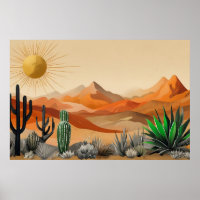 Cactus in het Desert Illustration Poster