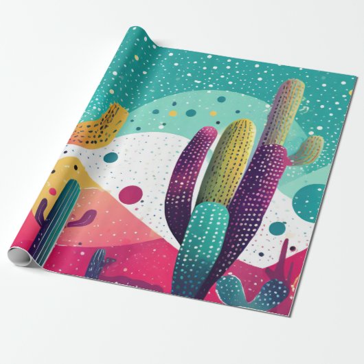 Cactus in levendig heldere kleuren cadeaupapier (Uitgerold)