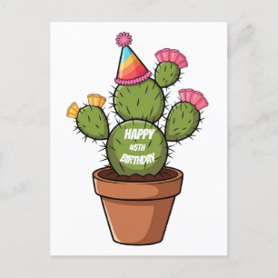 cactus in pot met verjaardagshoed briefkaart
