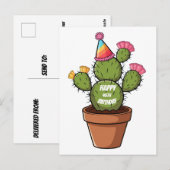 cactus in pot met verjaardagshoed briefkaart (Voorkant / Achterkant)