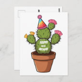 cactus in pot met verjaardagshoedje briefkaart (Voorkant / Achterkant)