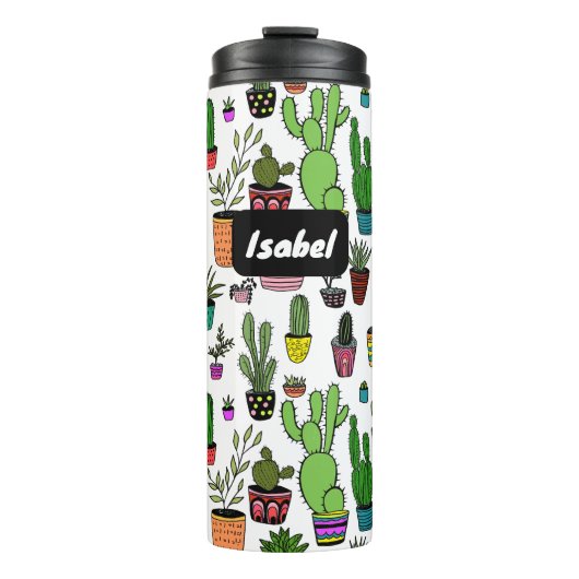 Cactus in potplanten Cute patroon Aangepast cadeau Thermosbeker (Voorkant)