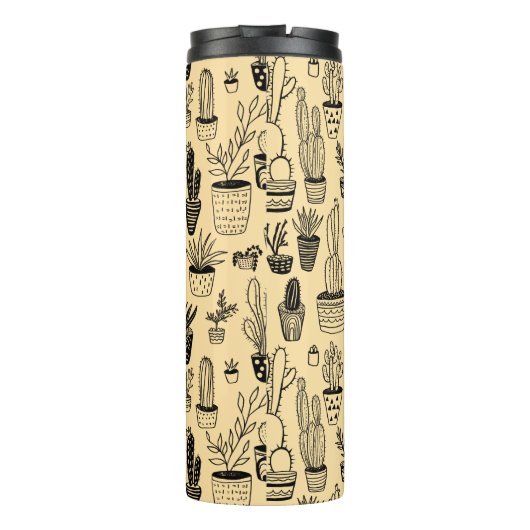 Cactus in potplanten Cute patroon Aangepast cadeau Thermosbeker (Achterkant)