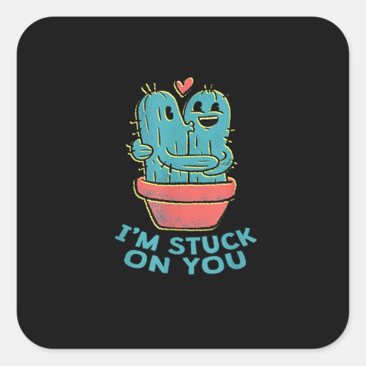 Cactus Joke Im Stuck On You Retro Succulent Couple Vierkante Sticker (Voorkant)